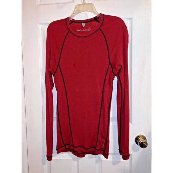 SMARTWOOL Mens Red 100% Merino Wool Pullover Long Sleeve Stretch Baselayer - Picture 2 of 8